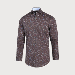Blue Industry Bruin blauw stippenprint overhemd |