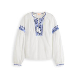 Scotch & Soda 177180 101 scotch&soda balloon sleeve top h tape detail white pastel