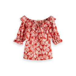 Scotch & Soda 177171 610 scotch&soda off shoulder top with ruffles shell medium red