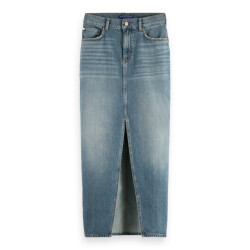 Scotch & Soda 178152 410 long vintage washed denim skirt with front split navy