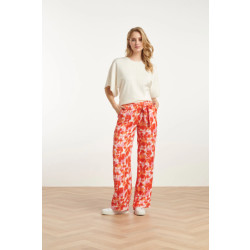 Smashed Lemon 25209 satijnen broek met peach bloemenprint |
