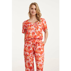 Smashed Lemon 25210 satijnen top met peach bloemenprint |