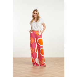 Smashed Lemon 25027 wide-leg broek met fruitprint |