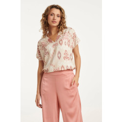 Smashed Lemon 25045 v-hals paneel top met een groot aztec print in
