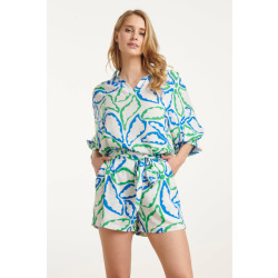 Smashed Lemon 25053 te top met v-halskobalt bloemenprint |