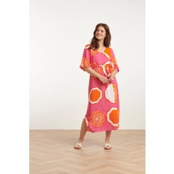 Smashed Lemon 25028 v-neck midi jurk met ballonmouwengrafisch