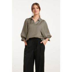 Smashed Lemon 25049 zigzag print top met kraag3/4 puff mouwen |