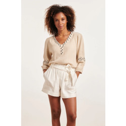 Smashed Lemon 24382 dames top met driekwart mouwenazteekse borduursels