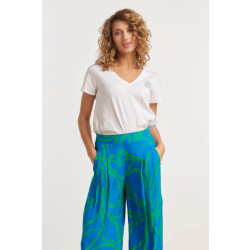 Smashed Lemon 25226 te katoenen t-shirt met borduursel van cobalt bloemen |