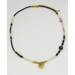 Smashed Lemon 64052 ketting met hartvormige hanger parels, multi