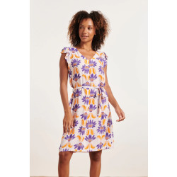 Smashed Lemon 24369 dames korte te jurk met ruchesallover bloemenprintpaars |
