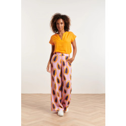 Smashed Lemon 24326 lilae papaya print flowy broek |