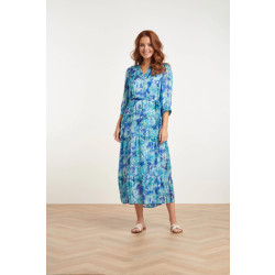 Smashed Lemon 24408 satijnen maxi jurk met abstracte print3/4 mouwen