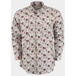Bos Bright Blue Casual hemd lange mouw dark red leaves 28214/v05