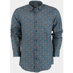 Bos Bright Blue Casual hemd lange mouw blue flower pattern 25496/v02