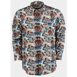 Bos Bright Blue Casual hemd lange mouw big brown flowers 21642/v01