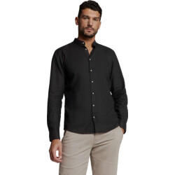 No Excess Shirt granddad solid with linen black