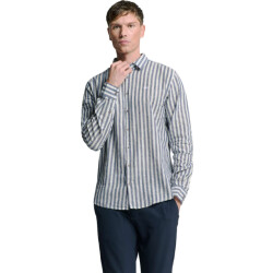 No Excess Shirt verical big stripes with line indigo blue