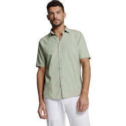 No Excess Shirt short sleeve solid with linen light army
