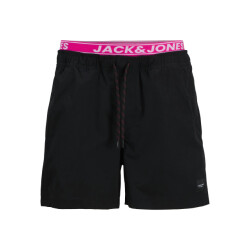 Jack & Jones Heren zwemshort jpstmaui neon dubbele waistband zwart/roze