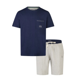 Phil & Co Heren korte pyjama set shortama donkerblauw/grijs gestreept