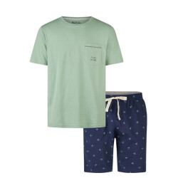 Phil & Co Heren korte pyjama set shortama groen/donkerblauw