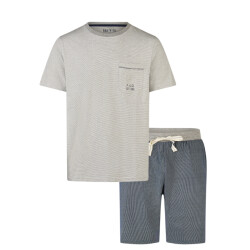 Phil & Co Heren korte pyjama set shortama grijs gestreept/blauw