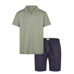 Phil & Co Heren korte pyjama set shortama badstof groen/blauw