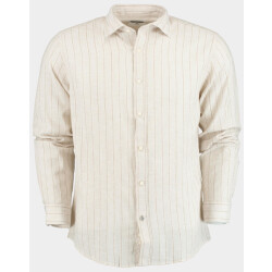 Bos Bright Blue Casual hemd lange mouw linnen shirt lm streep 42540016d/ts467b sand/white/coloniale