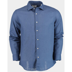 Bos Bright Blue Casual hemd lange mouw linnen katoen shirt lm 42540015i/235 ultramarine