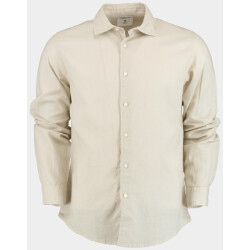 Bos Bright Blue Casual hemd lange mouw linnen katoen shirt lm 42540015i/620 sand