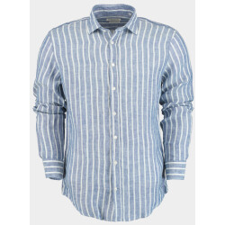 Blue Coast Casual hemd lange mouw 100% linnen, met witte streep 118r3/0018 marino