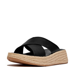 FitFlop F-mode espadrille leather flatform cross slides