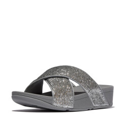 FitFlop Lulu crinkled-shimmer cross slides