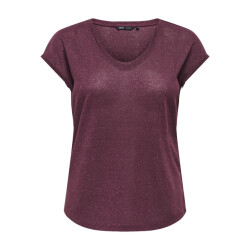 Only onlsilvery s/s v neck lurex top jrs 15136069 burgundy
