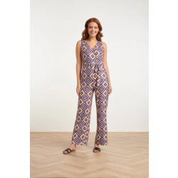 Smashed Lemon 23337 paars zachte stretch aztec print zomer jumpsuit |