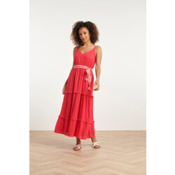 Smashed Lemon 24132 katoenen dobby maxi jurk met spaghettibandjes |