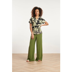 Smashed Lemon 24088 losvallende wijde broek met elastische achterkantwarm mos |