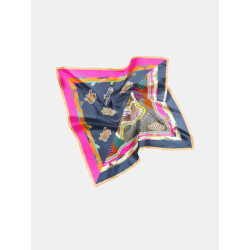 Mucho Gusto Zijden sjaal burano blauw met rood broches patchwork