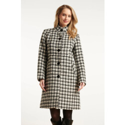 Smashed Lemon Houndstooth jas met hoge hals in zwart en off-white |