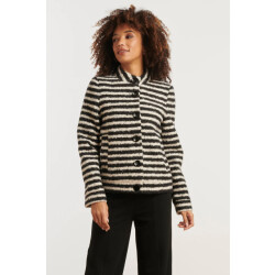 Smashed Lemon Korte bouclé jas met zwart en off-white strepen |