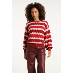 Smashed Lemon Damesgebreide top zand met golfpatroon pofm... |