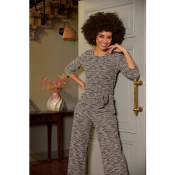 Smashed Lemon Jumpsuit met wijde pijpen en tweedlook stof zwart en wit |