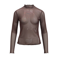 Object objnela ls o-neck mesh top rep 23046001 seal brown