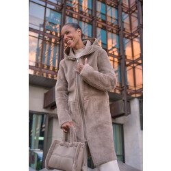 Rino & Pelle Alina.7002511 rino en pelle reversible hooded coat toffee