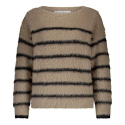 Red Button Sweater srb4616 fuzzy stripe latte/black