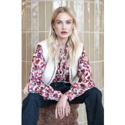 Geisha 55541-19 010 gilet teddy embroidery off-white/tape dark brown zigz