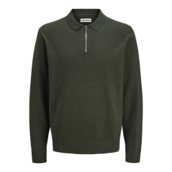 Jack & Jones Jjeemil knit polo half zip ls noos donker