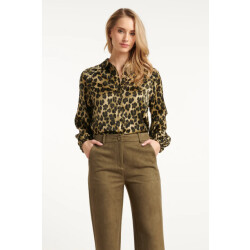 Smashed Lemon Satijnen blouse met luipaardprint en pofmouwen in army en zwart |