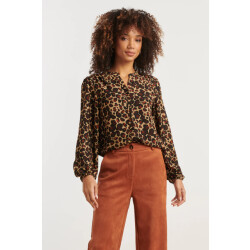 Smashed Lemon Chiffon blouse met cheetahprint en pofmouwen in camel en bruin |